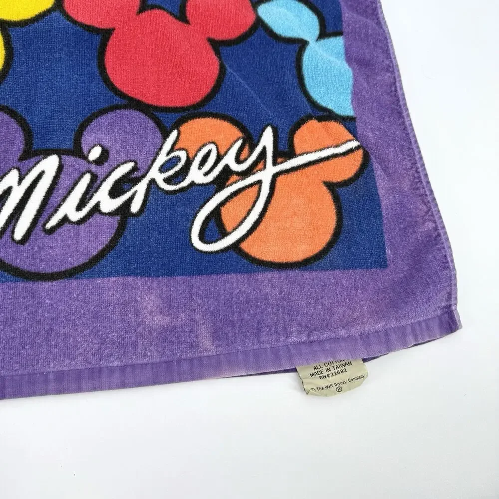 Vintage 90s Disney Mickey Silhouette All Over Print Beach Towel by Franco RARE!